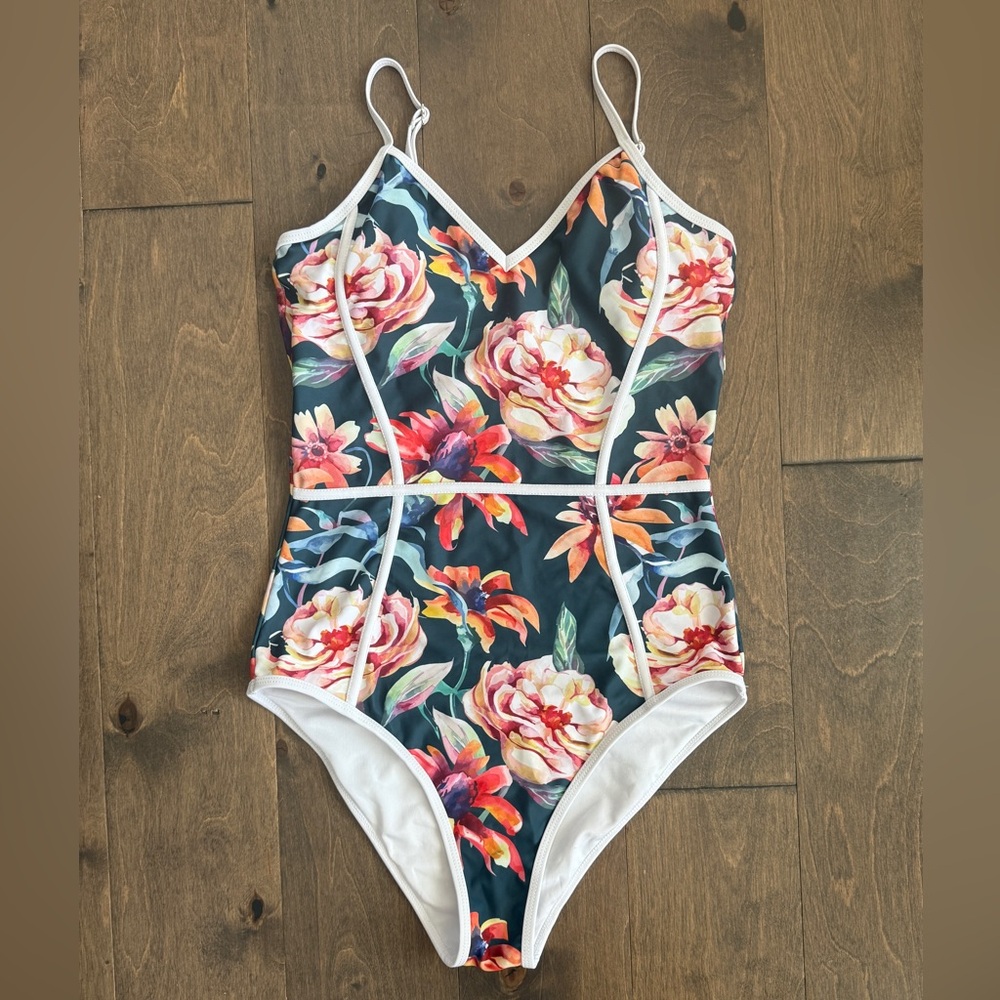 CUPSHE Green Floral One Piece Swimsuit Women’s Size Small